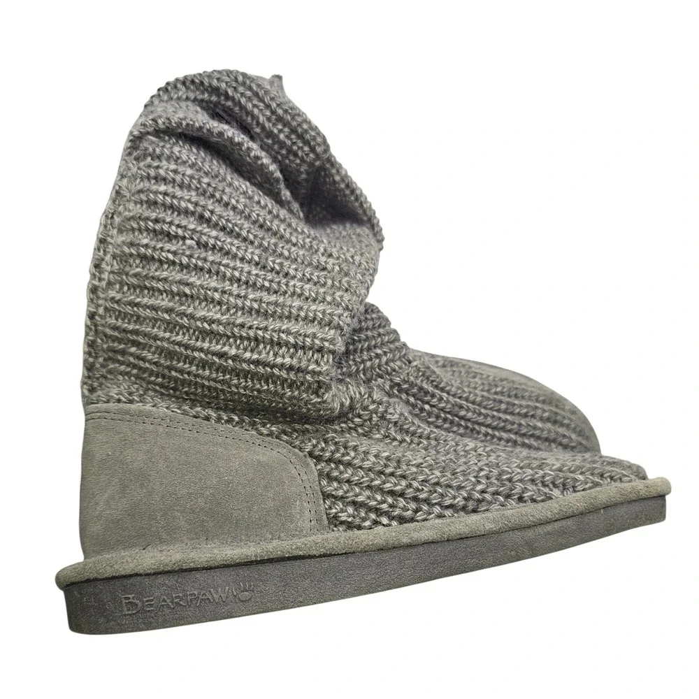 Bearpaw Knit Tall Grey Toggle Button Boots Women 6 Suede Trim Wool Blend Lining